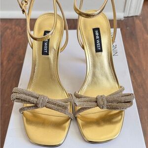Nine West Gold Ivid Rhinestone Bow Sandals